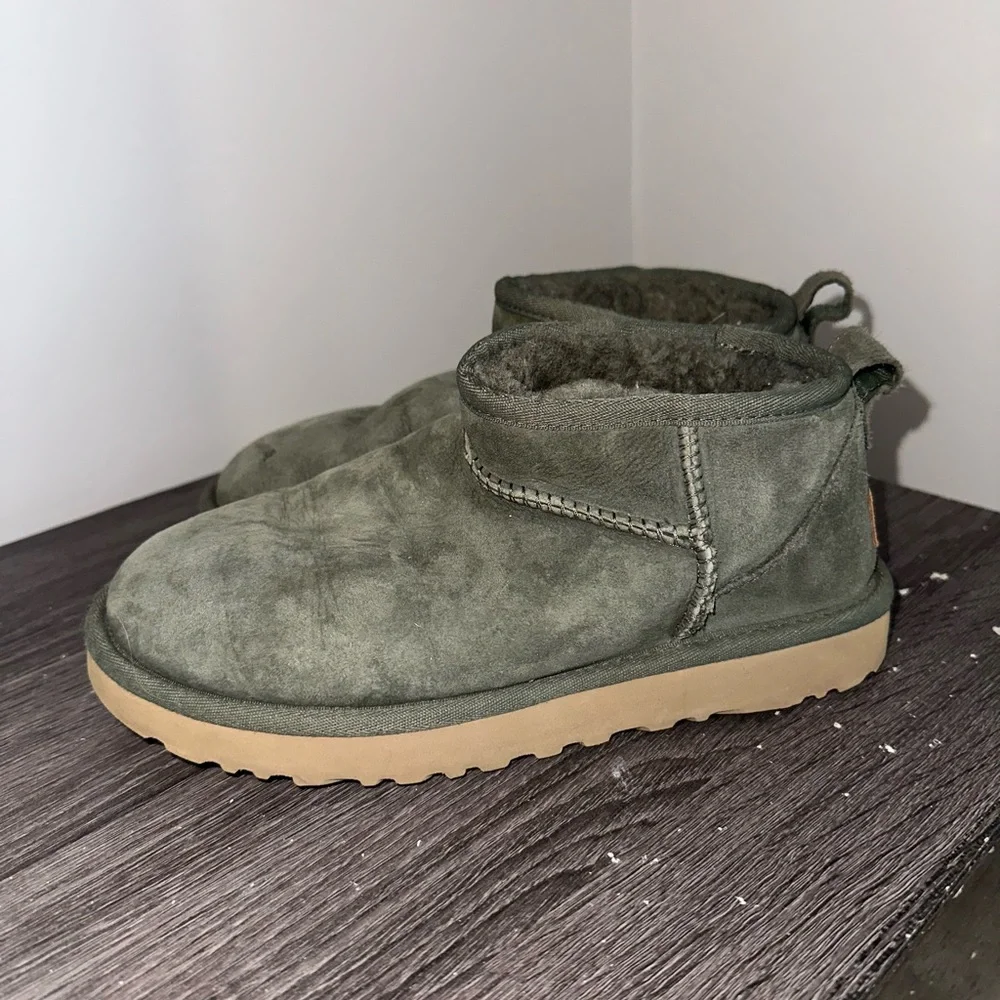 UGG Ultra Mini Olive Suede Boots - Picture 3 of 7